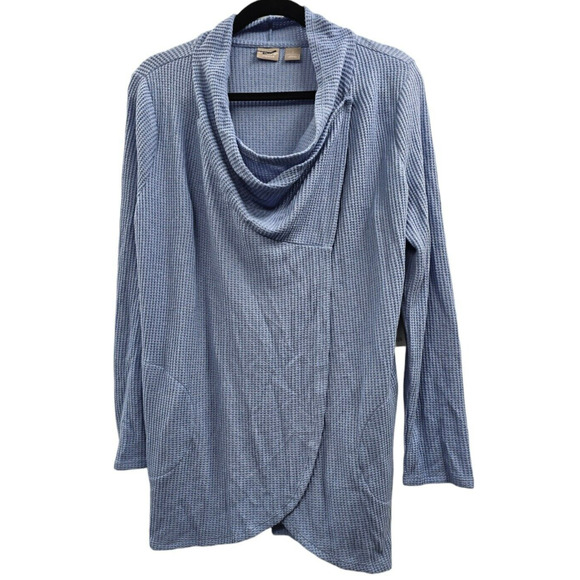 Chicos Cardigan Sweater Medium Pockets Waffle Knit Textured Wrap Normcore Office - Picture 6 of 11